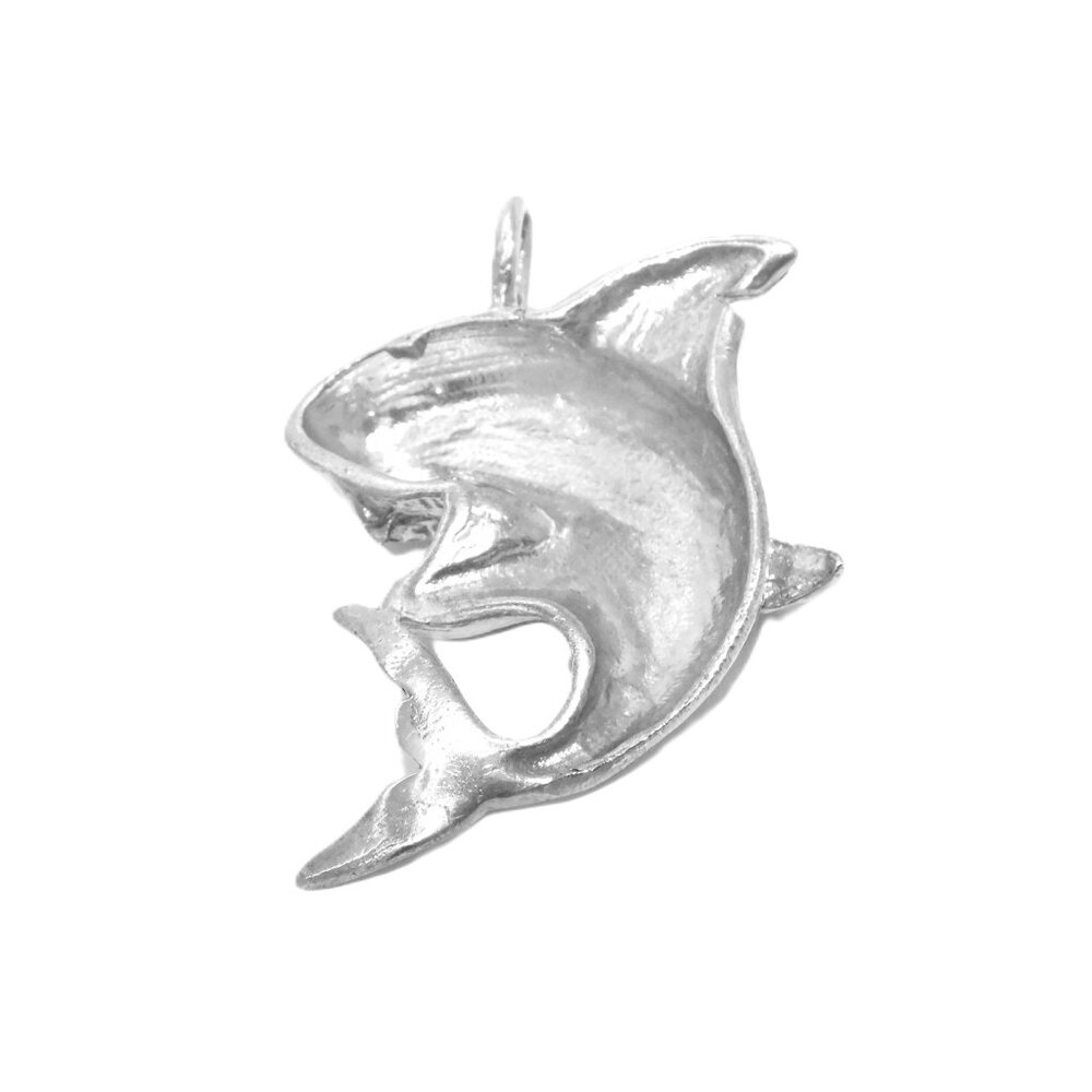 .925 Sterling Silver X-Large Shark Pendant Charm View 2